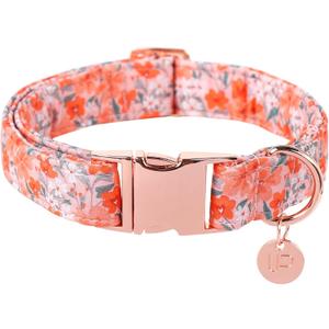 Dog Collar for Summer,Orange Flower Dog Collar,Cotton Puppy Collar with Adjustable Buckle for Medium Girl Boy Dog