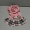 WOYYHO Small Dog Sweater Dress Winter Fleece with Plaid Skirt & Bowtie, Warm Long Sleeve Puppy Clothes for Chihuahua Yorkie Dachshund, Pink, Size M (Medium (7.5-12 lbs))