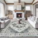 Madane Washable Rug 8x10 Area Rugs for Living Room, Ultra-Thin Non-Slip Backing Rug, Stain Resistant Vintage Large Area Rug for Bedroom (Black, 8'x10')