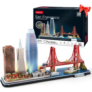 CubicFun 3D Puzzles for Kids Ages 10-14 LED San Francisco Cityline, Arts and Crafts for Kids Ages 8-12 STEM Projects for Kid Age 10-14 Gifts for 8 Year Old for Teens
