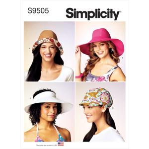 Simplicity Bell-Shaped, Lined, Wide Brim, and Open Crown Hat Sewing Pattern Kit, Code S9505, Sizes S-M-L, Multicolor