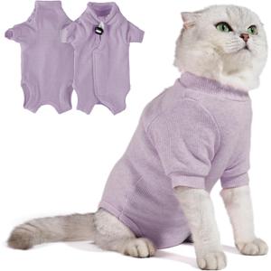Breathable Cat Recovery Suit for Female/Male, Anti-Licking Kitten Onesie - Cat Surgery Pajamas with Sleeve After Spay, Prevent Shedding, Abdominal Wounds, Skin Diseases or E-Collar Alternative, L