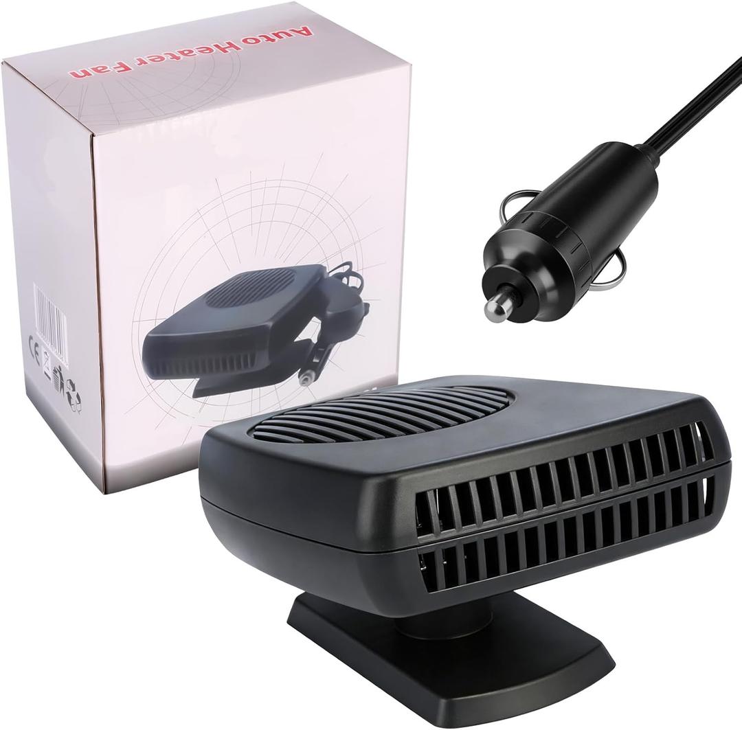 12V 200W Portable Car Heater & Defroster - 12 Volt Plug in Car Heater for Vehicle, Windshield Defogger with 360 Rotation (Black)
