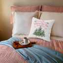 2 x Pink Christmas Pillow Covers 18x18, North Pole & Coquette Bow Tree Pillows for Couch & Living Room Decor