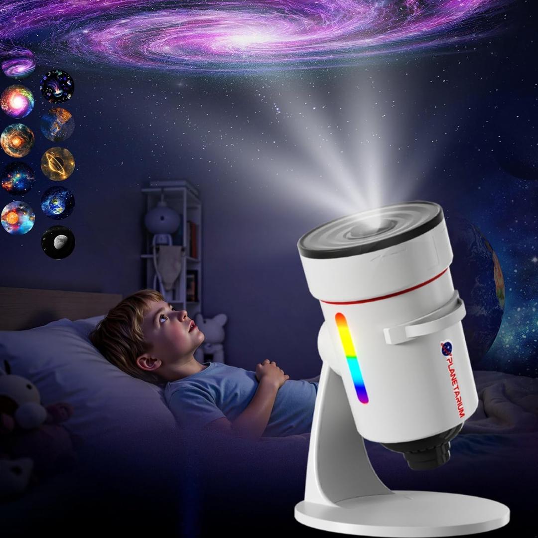 Galaxy ProjectorUpgraded 4K HD Star Projector Lens, 10 Slides Image Planetarium BedRoom LightsCeiling Lights 360 Rotation 1/2/4Timer off &8 LED Color Night LightChristmas Gifts for Teens (White)