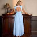 Parthea Summer Corset Midi Dress Square Neck A Line Flowy Sundress Casual Beach Wedding Guest Dresses for Women (Blue, L)
