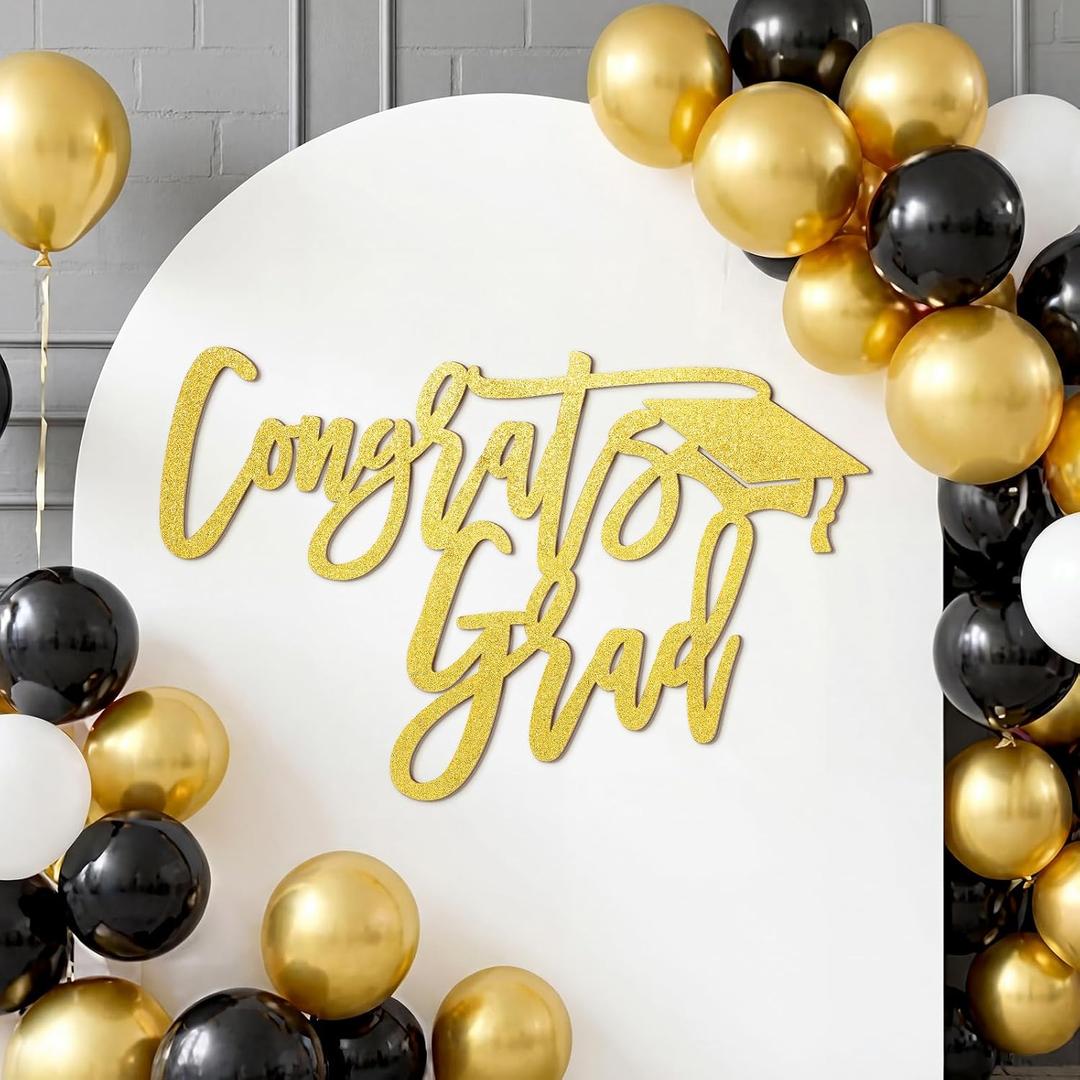 2026 Graduation Decorations Congrats Grad Wood Sign for Class of 2026 Graduation Party Backdrop Decorations Cutout Graduations Photo Booth Prop for School Celebration Sign Wall Decor(Gold)