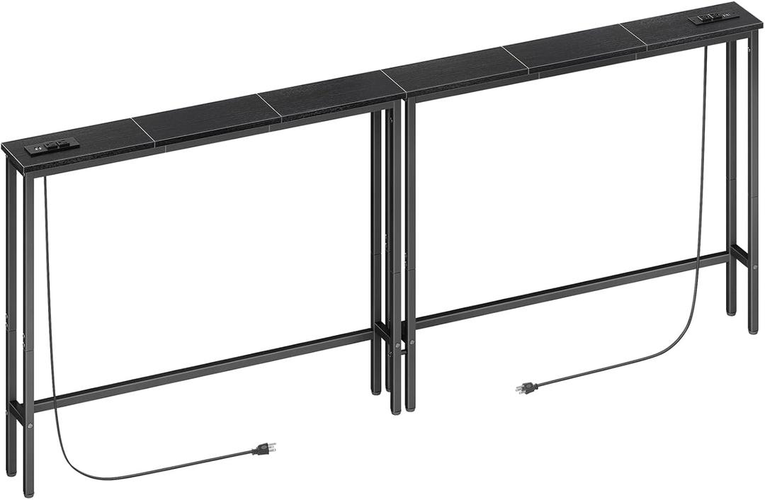 ELYKEN 2 Pack 5.9" Narrow Console Sofa Table with Power Outlets, Total 78.8 Long Behind Couch Table with Charge Station and 5.9 Extension Cord for Living Room, 5.9" D x 78.8W x 29.5H, Black