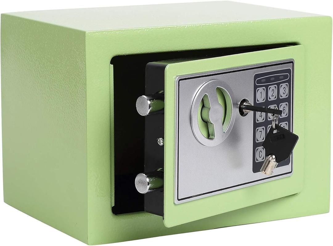Yuanshikj Safe Box with Electronic Keypad, Small Hidden Steel Security Lock Box with Key, 0.23 Cubic Feet, 9.05" W x 6.69" D x 6.69" H, for Jewelry Gun Cash Use Storage money (LIGHT GREEN)