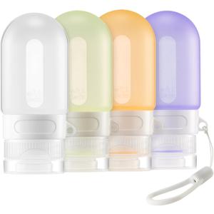 2 x Silicone Clear Travel Bottles for Toiletries,Leak Proof Squeezable Travel Size Containers,TSA-compliant Travel Essentials,2oz,4 Pcs,purple