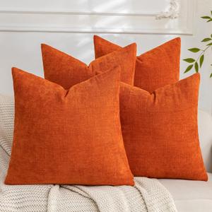 Set of 4 Soft Textured Decorative Throw Pillow Covers 18x18 Inch Cozy Farmhouse Cushion Cover Square Accent Pillow Cases for Bed Couch Sofa Living Room, Burnt Orange
