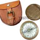 Authentic Vintage Style Brass Pocket Compass with Leather Case Rustic Vintage Home Decor Gifts
