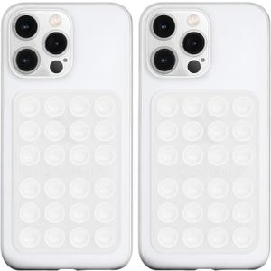 Anteel 2 Pack Silicone Suction Phone Case Adhesive Mount, Upgraded Thickened and Enhanced Suction Power Sticky Phone Grip, Hands-Free Sticky Phone Holder, 2.28"x3.46" (Translucent)