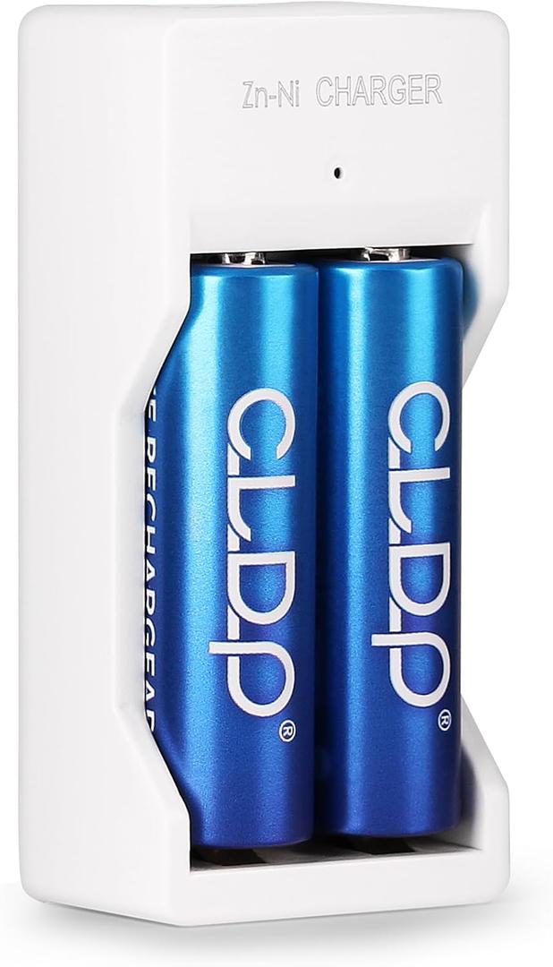 Rechargeable AA Batteries 2 Pack with 2 Bay Charger, 1.6V 2500mWh Ni-Zn Double A Battery - Fast Charging, Long Lasting Rechargeable Batteries with Charger