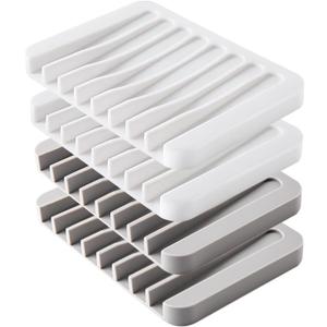 4PCS Silicone Soap Dishes for Shower, Upgrade Self-Draining Bar Soap Holder, Premium Sponge Holder for Sink, Kitchen, Bathroom, or Counter, Easy Clean, Can Extend Soap Life (White & Gray)