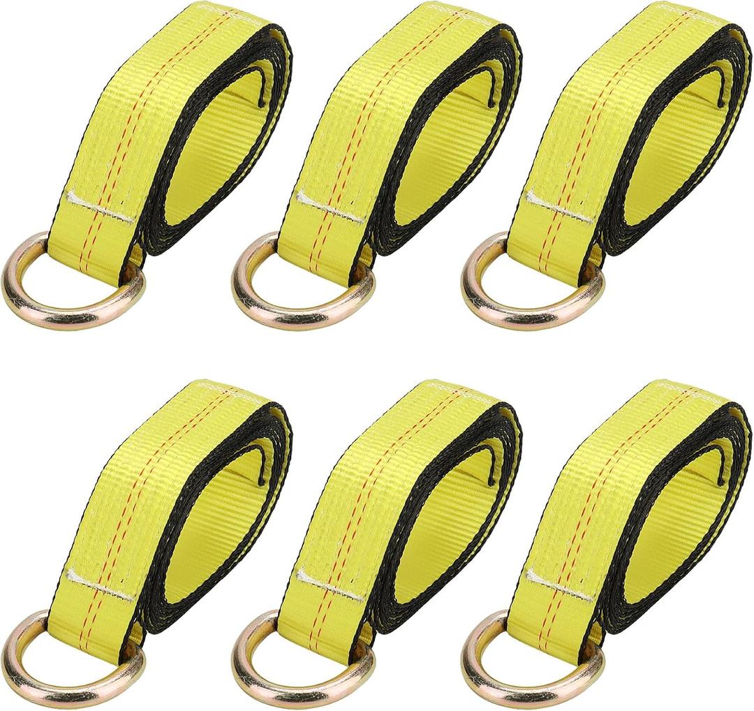 6PCS 2 Inch x 8.2 Ft Lasso Tow Strap with D Ring, 10,000Lbs Load-Bearing Auto Tie Down Straps, D Ring Wheel Lift Straps Tow Truck Straps for Trailer Tow Truck, Yellow