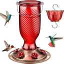 Kingsyard Glass Hummingbird Feeders for Outdoors, 24 oz Hummingbird Nectar Feeder for Garden Decorations with 6 Feeding Ports, Ant Moat Included, Gifts for Women Mom, Easy to Clean & Refill, Red