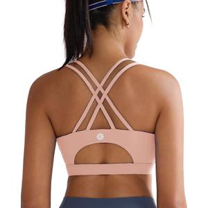 3 x RUNNING GIRL Sports Bras for Women,Padded Sports Bra Tank Top Sexy Crisscross Back High Impact Longline Workout Yoga Bra (Pink, L)