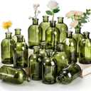 YOUEON 16 Pack Green Glass Bud Vases, Small Bud Vases in Bulk, Glass Flower Vases for Centerpieces, Vintage Decorative Bottle Vases for Flowers, Home Decor, Wedding Reception, Office