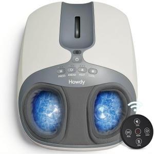 Howdy Shiatsu Foot Massager with Heat and Cold for Plantar Fasciitis & Neuropathy, Deep Kneading and Air Compression, 3-Level Adjustable Intensity, Remote, Fits Mens Size 13, Gifts for Mom Women Men