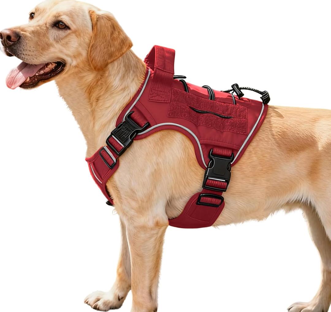 Heavy-Duty Tactical Dog Harness for Large Dogs, No Pull Adjustable Reflective Pet Vest with Molle System, K9 Military-Grade Control for Service Training, Outdoor & 10+ Breeds, Red, Medium (M: Neck: 17-22'', Chest: 23-28'')