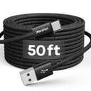 CLEEFUN Extra Long USB-C Charging Cable 50ft, USB to USBC - 50 Foot Type C Power Cord (Only Charge) for iPhone 16 15 Series, Samsung Galaxy Series and Other USB-C Devices - Nylon Braided