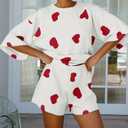 Tankaneo Womens Pajama Sets 3/4 Sleeve Oversized Tops & Loose Fit Shorts Lounge Set with Pockets Loungewear (S)