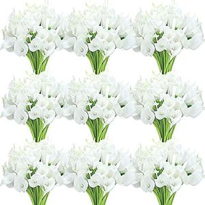 Janinka  Calla Lily Artificial Flowers Bulk Calla Lilies Bouquet for Wedding Fake Faux Bridal Bouquet Silk Lily Bouquet for Party Decoration, 14 Inch (White)