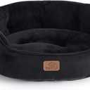 Bedsure Dog Beds for Small Dogs - Round Cat Beds for Indoor Cats, Washable Pet Bed for Puppy and Kitten with Slip-Resistant Bottom, 20 Inches, Black