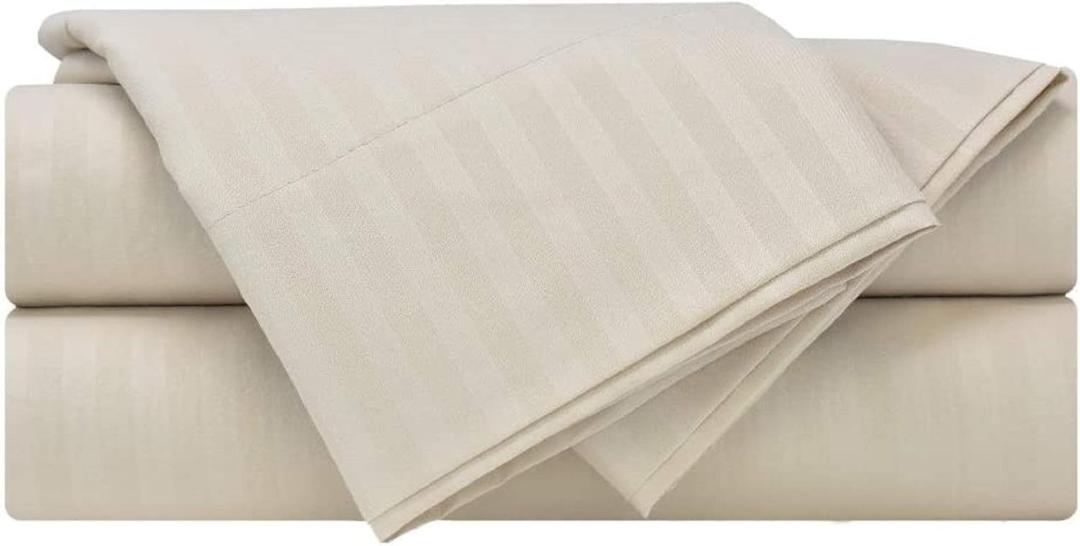 KRISHNA King Giza Egyptian Cotton Sheet Set 4 Piece, 100% Long Staple Cotton Luxury Hotel Bed Sheets, Ultra Soft Cooling Breathable, 18" Deep Pocket Fitted Sheet, Ivory Stripe