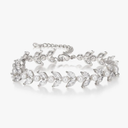 Crysdue Cubic Zirconia Simulated Pearl Bridal Wedding Leaf Filigree Tennis Bracelet for Brides Bridesmaid Birthday Mothers Christmas Valentines Day Jewelry Gifts for Women