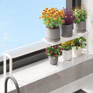 Expandable Window Shelf for Plants Kitchen Sink Organizer Stackable Narrow Shelves Kitchen Countertop Holder Mesh Design (1, White)