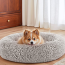 Washable Small Cat Dog Bed,Calming Anti Anxiety Round Donut Dog Bed,Cute Kitten Cat Beds for Indoor Cats,Fluffy Puppy Dogs Beds for Small Dogs, Anti-Slip Comfort Pet Bed(Grey,S)
