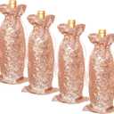 SquarePie Rose Gold Sequin Wine Gift Bag 4 Pcs with Drawstrings 5.5 x 14 Inch Glitter Bottle Covers for Christmas Wedding Birthday