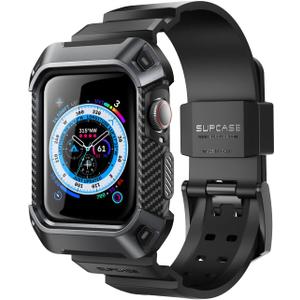 SUPCASE for Apple Watch 9/8/7/6/5/4/SE 45/44mm Case with Band (Unicorn Beetle Pro), [Anti-Scratch] [Bumper Protector] Rugged Men Cover with Adjustable Strap Band for iWatch SE 3/2/1, Black