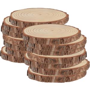 HAKZEON 14 PCS 6-7 Inches Natural Wood Slices, 3/5 Inches Thick Wood Rounds with Bark, Unfinished Wooden Discs for Crafts Rustic Wedding Ornaments, DIY Arts Christmas Home Decor