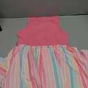 Hilinker Girls Rainbow Sleeveless Pleated Dress Summer Tie Knot Tank Dresses with Belt Pink Multicolor 9-10 Year
