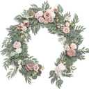 Ling's moment Flower Garland - 6FT Eucalyptus & Rose - Pink Sweetheart Table Decor for Wedding Reception, Artificial Floral Garland for Mantle, Thanksgiving, Christmas Decoration, Dusty Rose