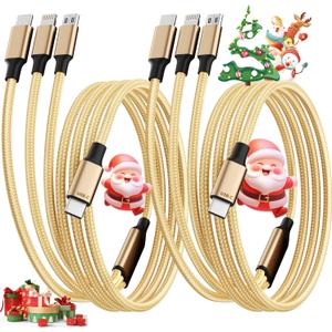 USB C Multi Charging Cable [2Pack 4FT], 3 in 1 Charging Cable Nylon Braided USB-C Multiple Charger Cord with Type-C, Micro USB and IP Port for Cell Phones and More (Golden) (2Pack4FT)