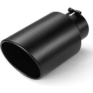 Exhaust Tip 5" Inlet 8" Outlet 15" Long, High Performance Stainless Steel, Peel-Resistant Black Powder Coated, Rolled Angle Cut, Bolt-On Diesel Tail Pipe, Universal for Car Truck