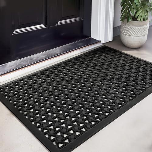 GRANNY SAYS Front Door Mat Indoor Entrance, Entryway Rugs Non Slip Washable, Waterproof Welcome Rubber Door Mat for Outside Entrance, Low Profile Outdoor Mats for Front Door, Black 17" x 29.5"