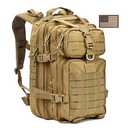 REEBOW GEAR Tactical Backpack Army Molle Military Style Assault Pack Bug Bag Backpacks 34L Daypack (With Flag Patch, Tan)