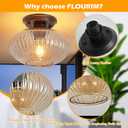 Semi Flush Mount Ceiling Light, Black Vintage Kitchen Ceiling Lights, Amber Striped Glass Close to Ceiling Light Fixtures for Living Room, Hallway, Bedroom
