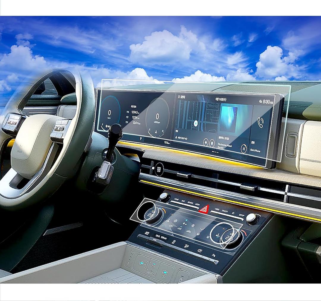 6pcs 2026 2025 Hyundai Santa Fe Screen Protector is a Continuous & AC Climate Film for 2025 2024 Hyundai Santa Fe SE SEL XRT Limited Calligraphy Hybrid Dual 12.3Inch Plastic Screen Protector Touchscreen