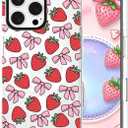  GUESNUY Aesthetic Phone Case Compatible with iPhone 16e,Bow Case Compatible with MagSafe,Soft Clear TPU Anti-Slip Bumper Protective Cover,Strawberry Bows Pattern Designed for Women Girl 