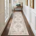 Runner Rug 2x10 Beige Hallway Washable Carpet Non Slip Vintage Medallion Carpet Low Pile Soft Distressed Retro Indoor Long Rug for Entryway Kitchen Bathroom Laundry Bedroom