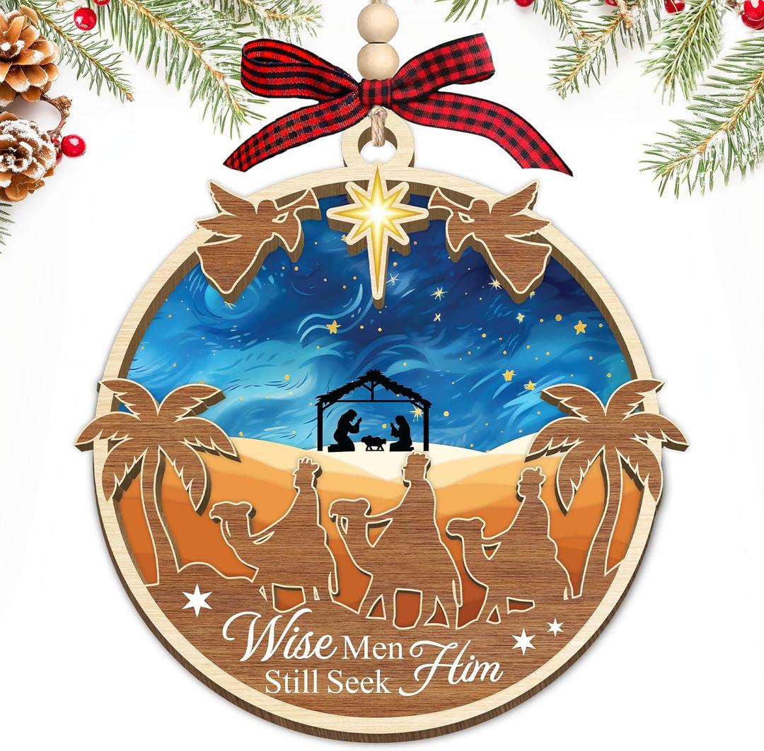 2 x HEXMOZ Nativity Scene Christmas Ornaments - Catholic Religious Gifts for Women, Men - Christian Ornaments for Christmas Tree, Nativity Decorations Festive Faith Ideas - Xmas Holiday Ornaments 2025