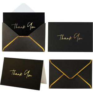 Winoo Design Heavy Duty Thank You Cards with Envelopes - 36 PK - Gold Thank You Notes 4x6 Inches for Wedding Cards Small Business Graduation Funeral Bridal Shower (Night Black)