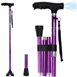 Folding Walking Cane with LED Light for Women & Men - Foldable, Adjustable, Collapsible Lightweight Aluminum Walking Stick for Seniors & Adults