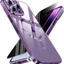 Magnetic for iPhone 14 Pro Max Case with Privacy Screen Protector & Full Camera Cover, [Non-Yellowing] Plating Glossy Soft Shockproof Clear Phone Case with MagSafe Women Girls for 14 ProMax, Dark Purple